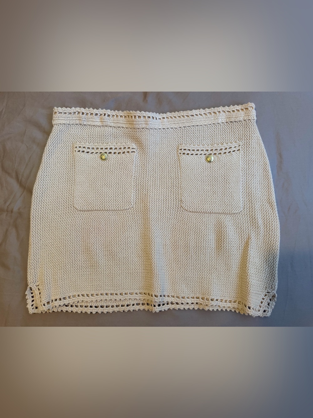 J. Crew Cream Knit High-Rise Skirt with Pocket Buttons